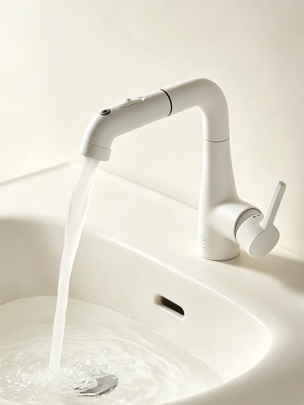 59 All-Copper Lift-Up Water Dispenser, Elegant White Showerhead with 3 Functions, Basin Faucet, Bathroom Cabinet Faucet
