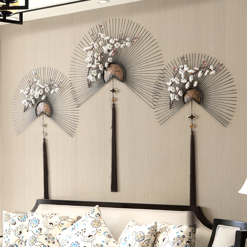 New Chinese style iron fan-shaped wall hanging wall decoration creative hotel model room living room sofa background wall decoration pendant