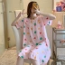 Váy ngủ nữ mùa hè mỏng cotton lụa dài giữa váy rayon rộng rãi cỡ lớn chất béo MM cotton lụa ngắn tay dịch vụ tại nhà - Đêm đầm