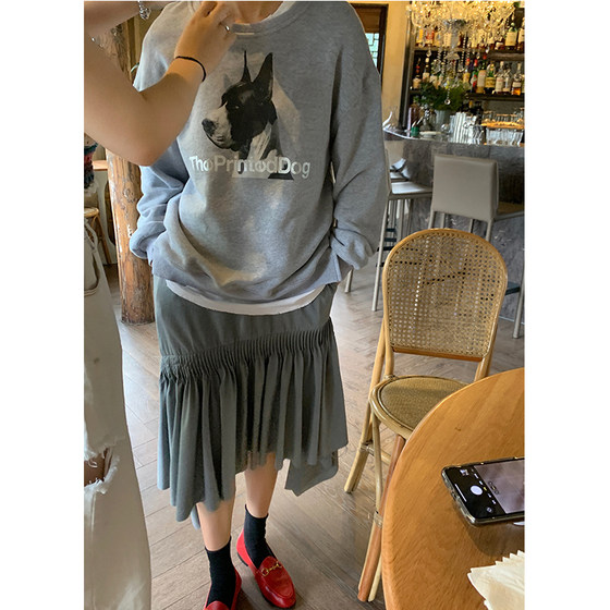 Luo Luo Jie yellow autumn sweatshirt niche 2023 new spring and autumn thin design round neck top for women