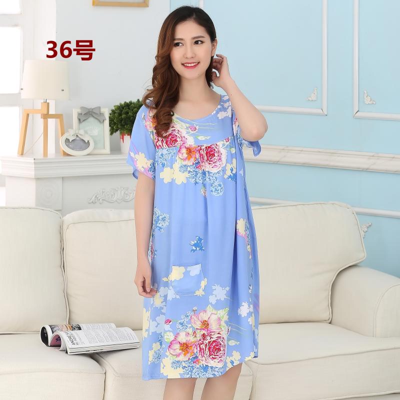 Đặc biệt hàng ngày cotton lụa trung niên đồ ngủ nữ mùa hè kích thước lớn cotton nhân tạo ngắn tay cộng với chất béo nightdress mẹ ăn mặc nhà ăn mặc