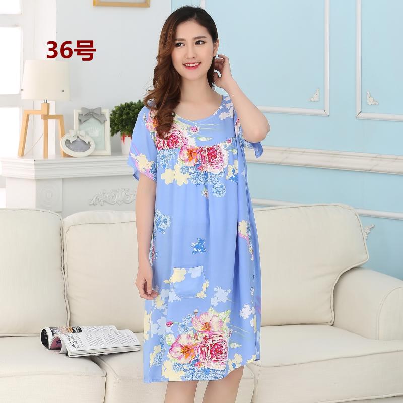 Đặc biệt hàng ngày cotton lụa trung niên đồ ngủ nữ mùa hè kích thước lớn cotton nhân tạo ngắn tay cộng với chất béo nightdress mẹ ăn mặc nhà ăn mặc