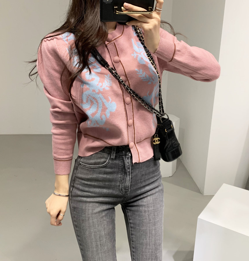 VK旗艦店 韓國chic洋氣單排扣復古花紋單品外套
