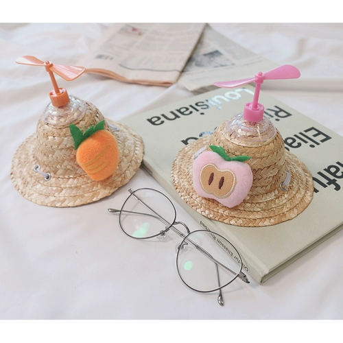 Милая домашняя соломенная шляпа бамбук дракоза кошка шляпа плюшевая фасун сражается маленькая и маленькая собачья соломенная шляпа кошка фруктовая шляпа