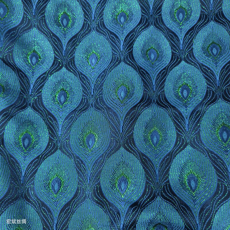 150 Pieces of Bright Silk Jacquard Peacock Feather Brocade Fabric for Stage and Film Use