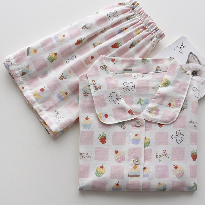 Lisa Pure Cotton Double-Layer Gauze Printed Pajamas for Women 2026 New Summer Thin Short-Sleeved Shorts Home Wear Set