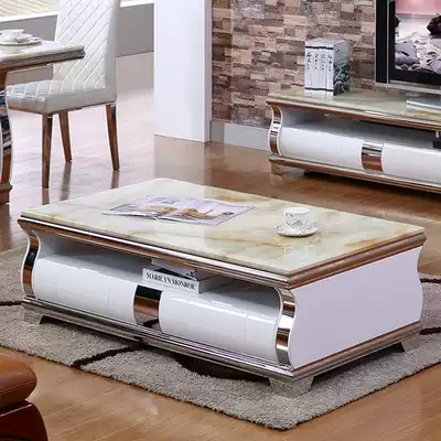 Marble coffee table TV cabinet combination modern simple matching living room small apartment Nordic stainless steel coffee table telescopic
