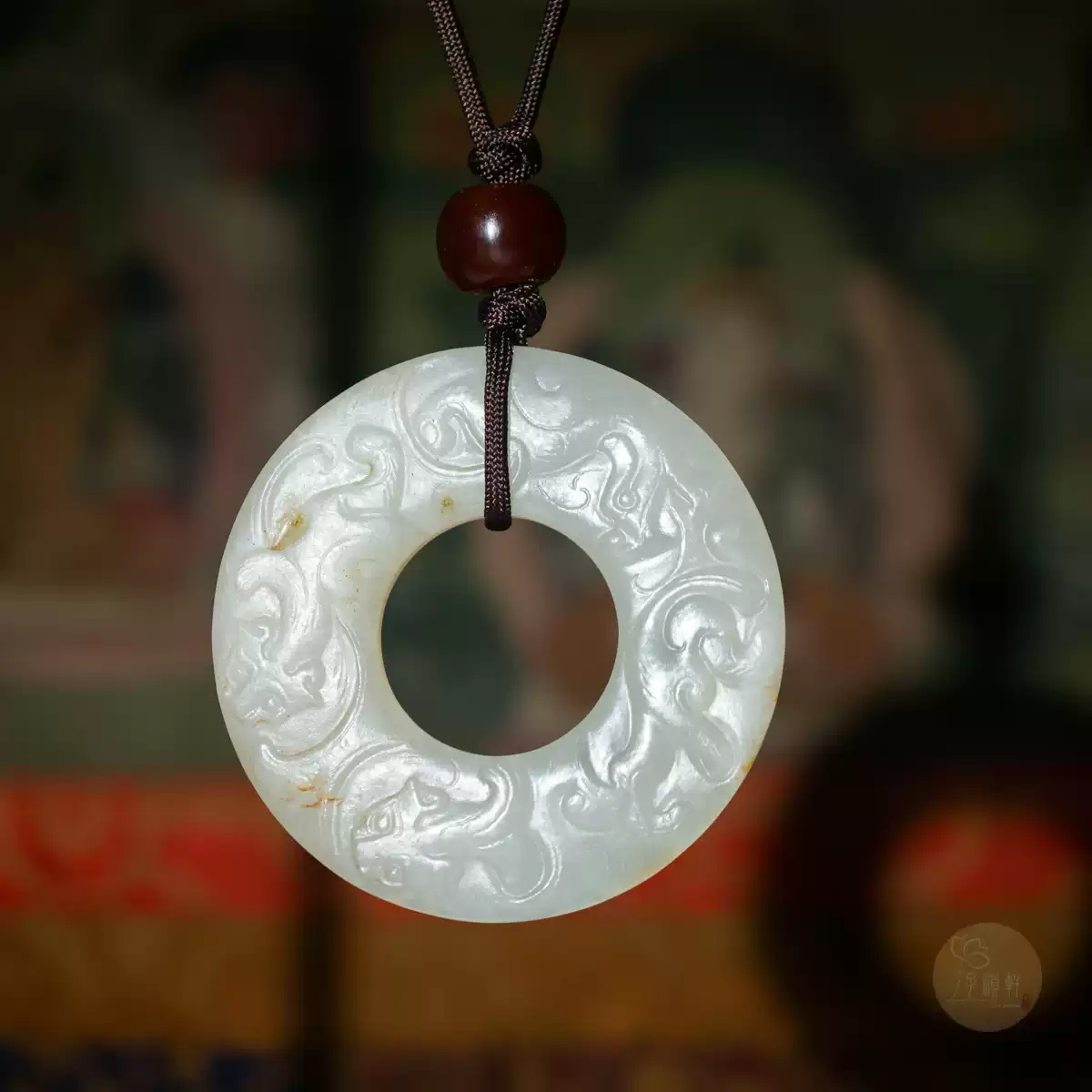 收藏級千年戰國和田白玉S型龍紋谷紋佩保真開門包老中原古董古玉