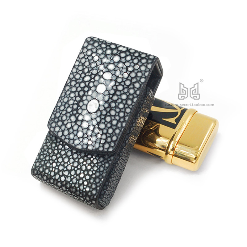 Handmade custom lighter sleeve pearl fish genuine leather portable hanging waist universal bag suitable for Katya lighter leather cover