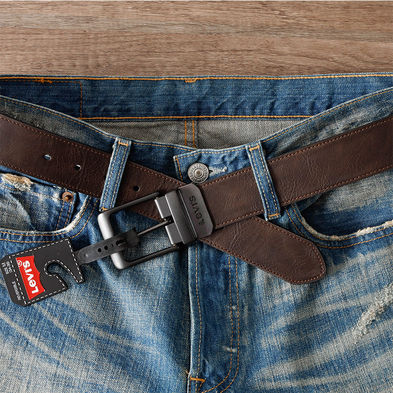 Authentic American Levis Casual Young Men's Pin Buckle Belt Men's Jeans Genuine Leather Double-Sided Belt