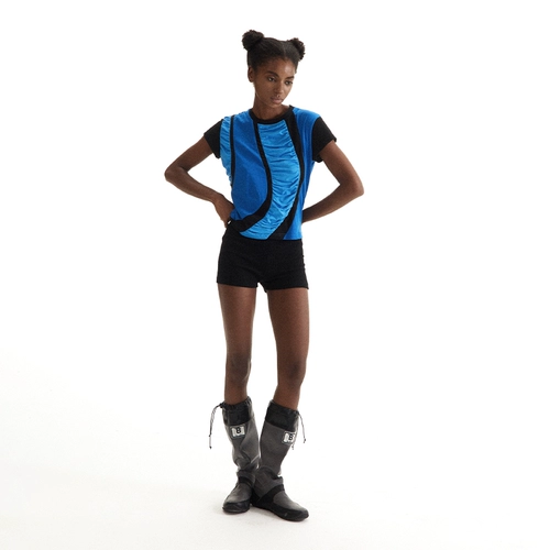 CONP 24SS Синяя плиссированная рубашка со спиральными складками синяя спиральная плиссировка с короткими рукавами