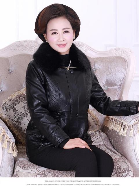 Áo khoác lông nữ trung niên mùa đông ngắn pu áo khoác cotton nữ cao tuổi 5060 tuổi mẹ tải áo bông áo kiểu nữ đẹp tuổi 50