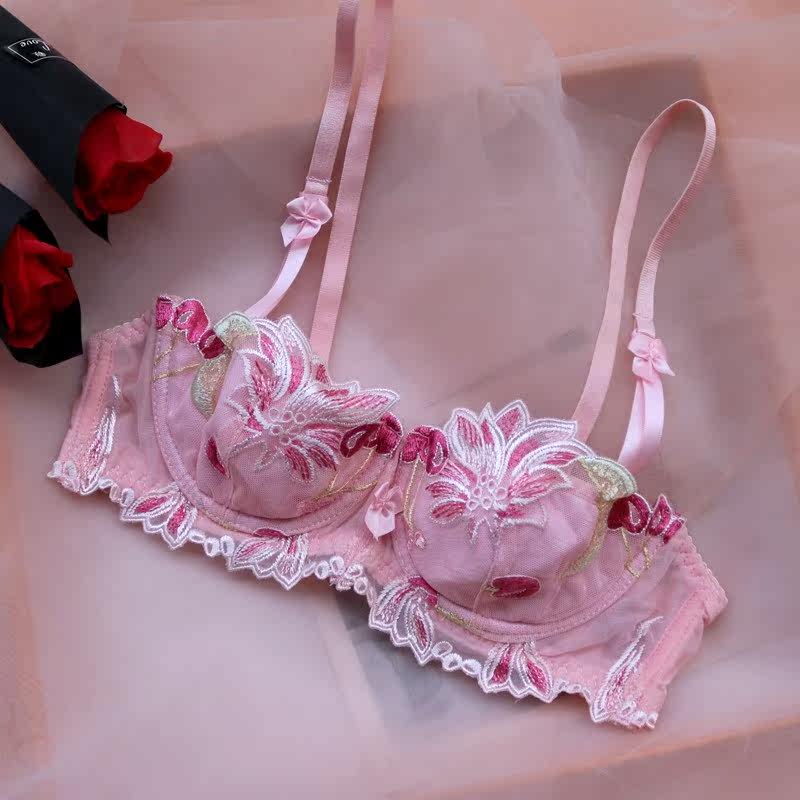 Clear Cargo Special Price Style Underwear Women Pink Sexy Embroidered Bra Thin anti-bump not bursting with half a cup bra