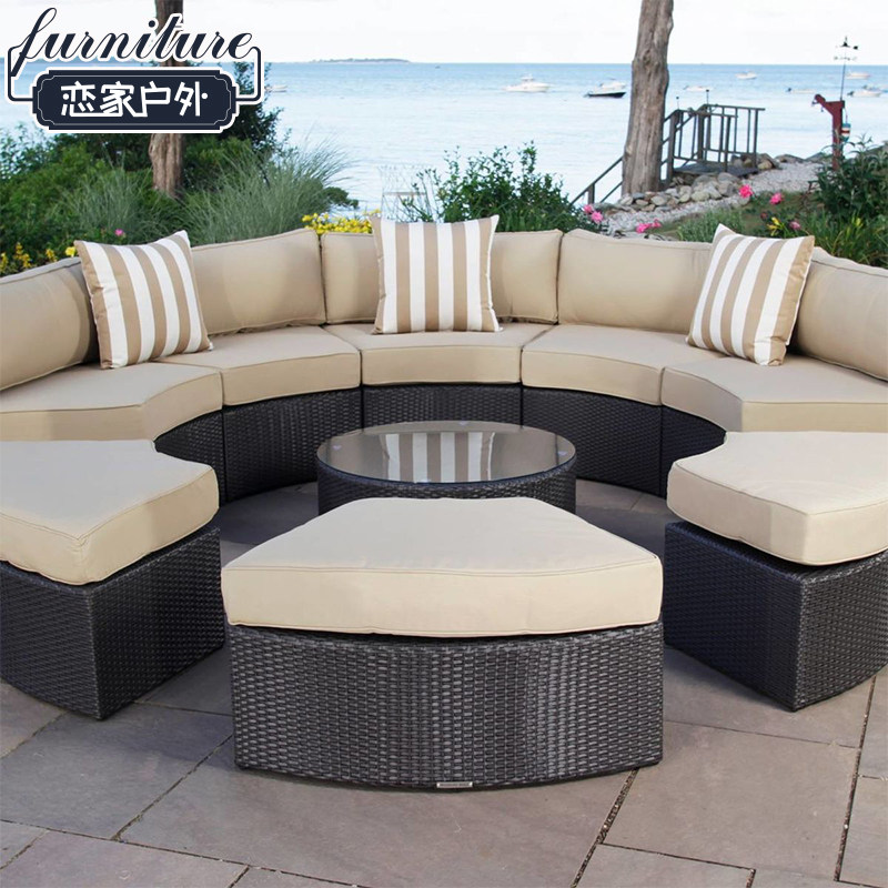Outdoor rattan sofa combination hotel garden rattan furniture villa swimming pool courtyard round sofa curved sofa