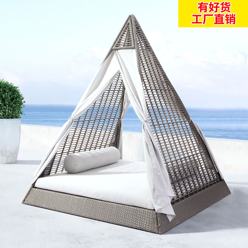 Leisure bed courtyard club hotel triangular rattan sofa creative outdoor weaving imitation rattan open-air pyramid sofa