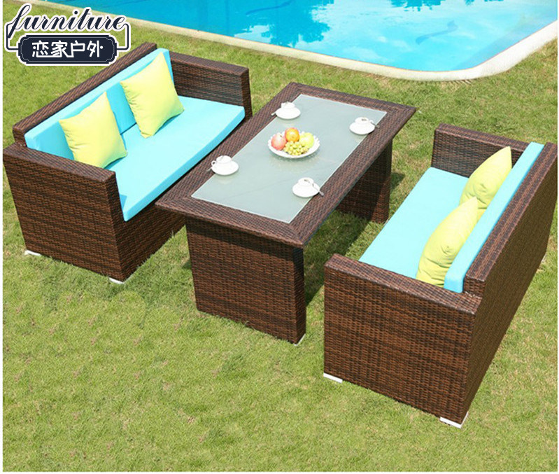 Outdoor Sofa Cane sofa Café Coffee room Leisure rattan table and chairs Hotel Balcony Tea Table Imitation Vines double sofa furniture