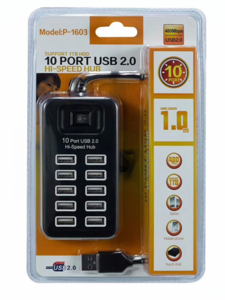 USB Hub Splitter One-To-Four, One-To-Ten Converter, High-Speed Expansion 10-Port Hub Hub Expander