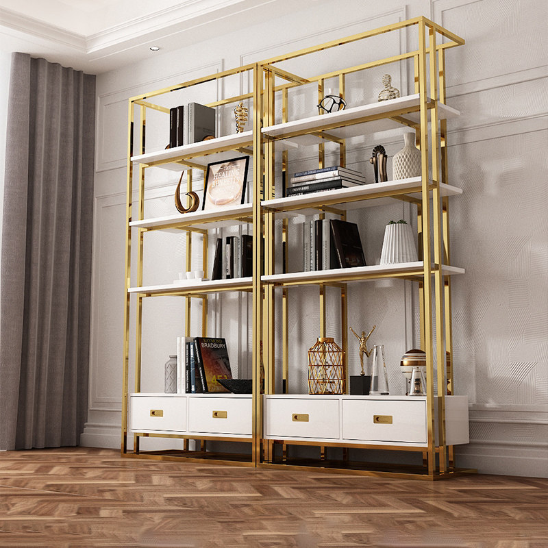 Light luxury post-modern minimalist stainless steel bookshelf floor storage creative storage rack bookcase wrought iron multi-layer shelf