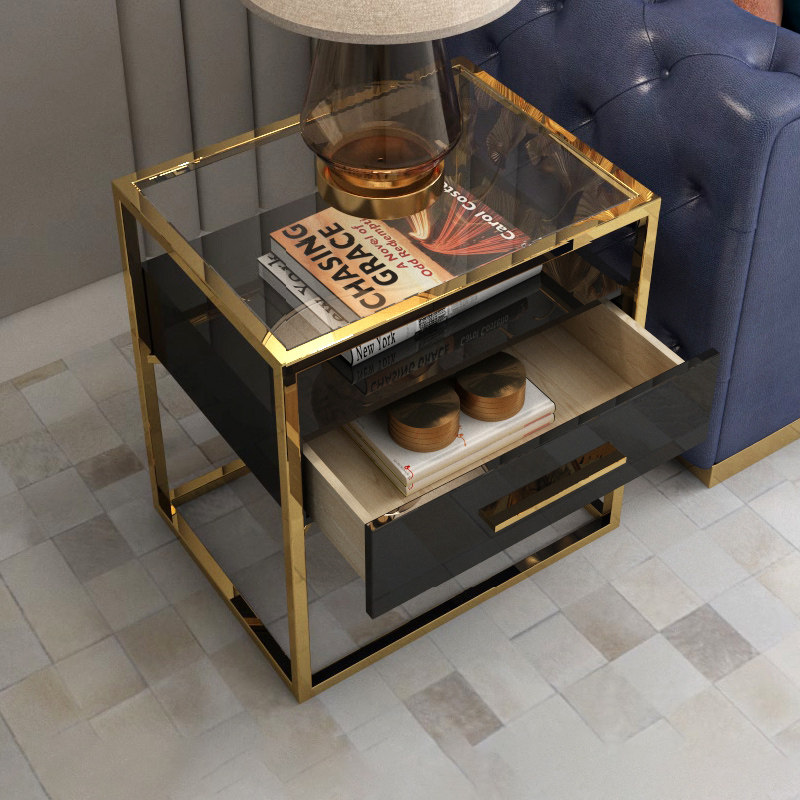 Modern minimalist minimalist stainless steel corner sofa side cabinet light luxury with drawer paint small coffee table bedside cabinet