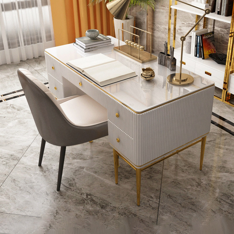 Light luxury modern minimal desk chair bookshelf combination stainless steel fashion paint boss desk office desk