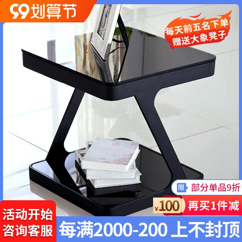 Simple and modern tempered glass coffee table creative living room small square corner a few sides sofa small side table minimalist small side cabinet