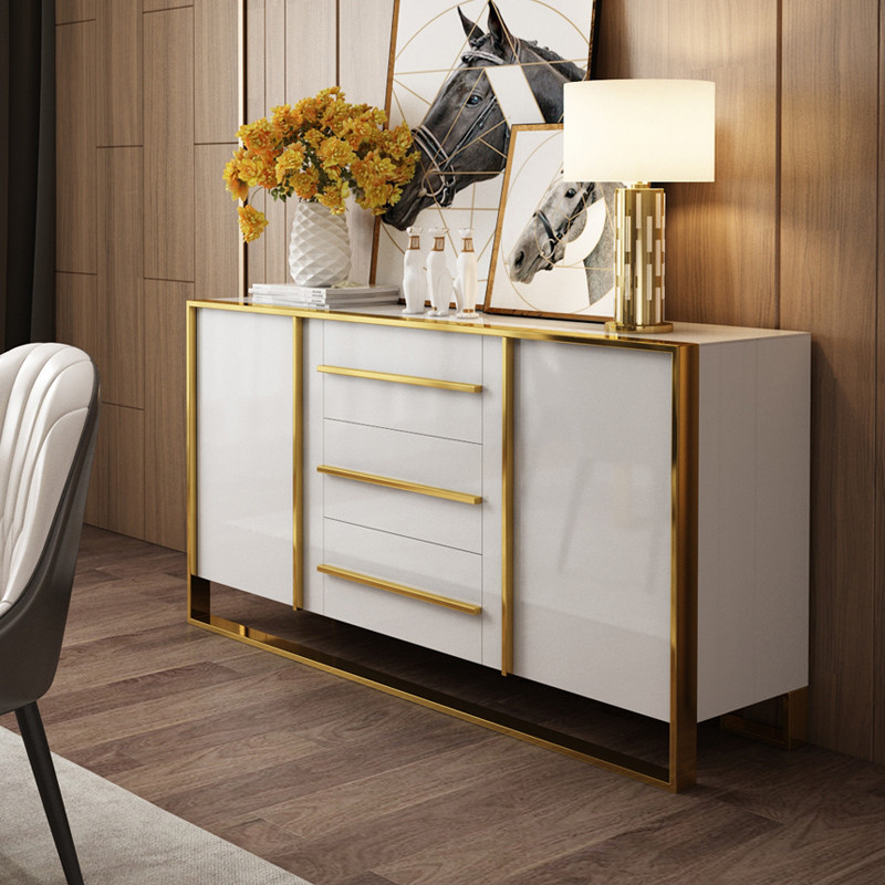 Post-modern minimalist sideboard paint tempered glass light luxury side cabinet restaurant tea preparation cupboard storage cabinet