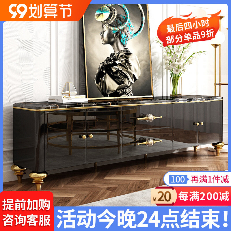 Postmodern Italian light luxury marble TV cabinet coffee table combination paint set small apartment living room storage cabinet