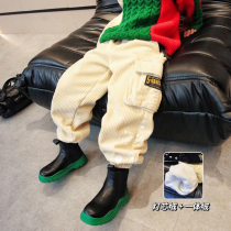 Small Crooked Boy 2021 Autumn Winter Dress New Plus Suede Casual Pants Children Winter Great Kid Light Core Suede Long Pants