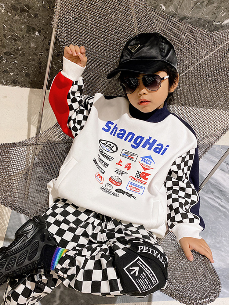 Little crooked children's clothing boys original custom motorcycle sweater baby autumn and winter clothing new thickened warm casual top