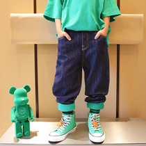 Small Crooked Home 2022 Boy loaded with spring autumn season new children Long pants Baby Fried Street Korean version Tide Cards Soft Jeans