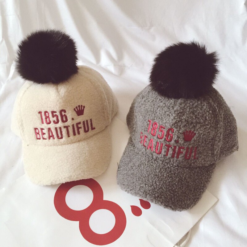 New lamb suede male and female children hat Han version Tide Baby Baseball Cap Autumn Winter Warm Balls Duck Tongue Cap Korea
