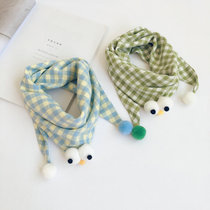 Korean version of literary Plaid childrens scarf cartoon triangle scarf Japanese and Korean mens and women baby scarf cute Joker Autumn New