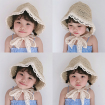 Korean summer children handmade straw lace fisherman hat baby outdoor sunscreen beach hat girl soft straw hat
