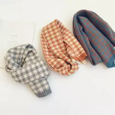 Korean children's scarf autumn and winter boys and girls baby baby warm knitted plaid wool scarf Korean tide