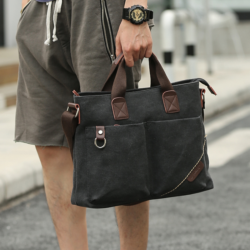 New Business Handheld briefcase Men's Shoulder Bag Canvas Work Commute Single Shoulder Diagonal Satchel Large Capacity Computer Bag