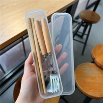 ins cutlery wood chopsticks spoon three suit students adult office work outdoor portable cutlery containing box