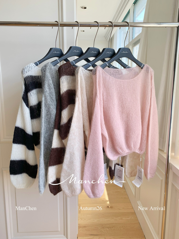 Her New Autumn Collection Features a Korean-Style Simple and Versatile Off-The-Shoulder Mohair Sweater 53316