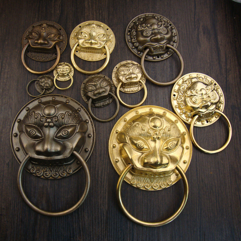 Chinese antique door ring Lion head pure copper pull hand tiger head door door drawer door door drawer door drawing ring