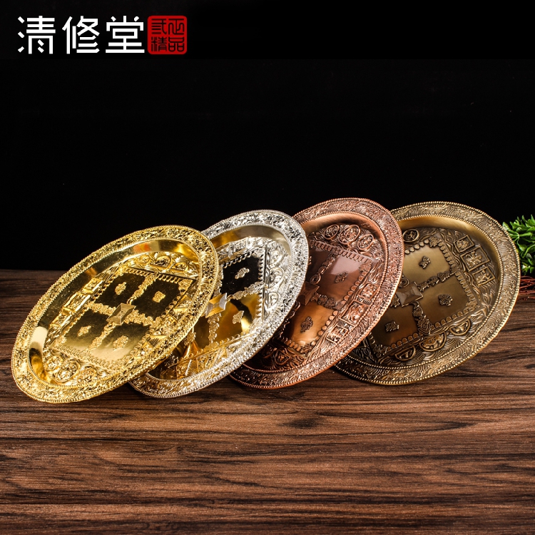 Nepalese copper alloy eight auspicious manza tray Tibetan offerings for Manchaluo supplies, diameter 18cm