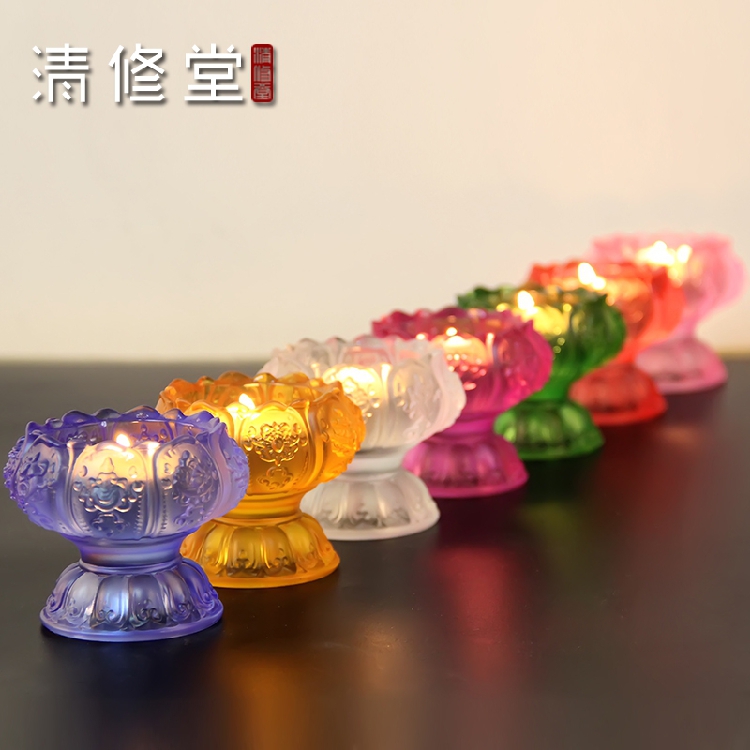 Eight auspicious lotus for water glasses Buddhist supplies Seven water supply bowls for the Buddha lamp base Seven color glazed crisp oil lamp holder
