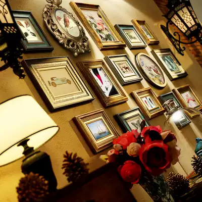 Solid Wood American country deer head photo wall retro wall clock living room dining room European style frame wall old porch decoration