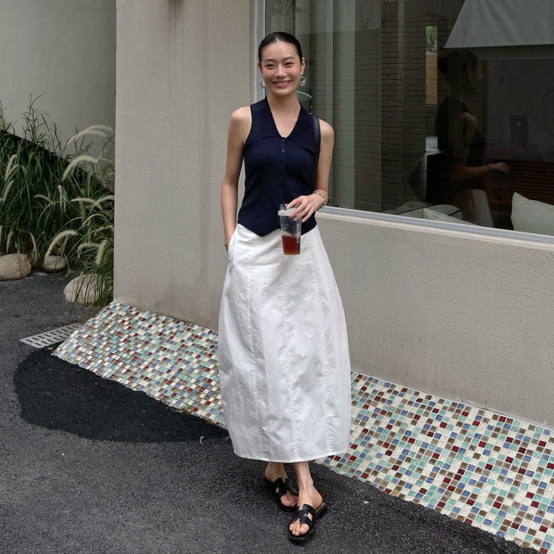 Purityyh French-Style Gentle and Simple Versatile Skirt, New Summer High-Waisted Design Mid-Length Skirt, White Skirt Purityyh French-Style Gentle and Simple Versatile Skirt, New Summer High-Waisted Design Mid-Length Skirt, White Skirt