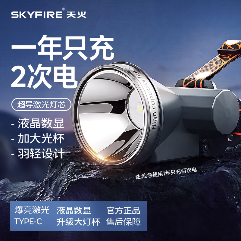 Skyfire Headlamp with Strong Light, Rechargeable, Outdoor, Ultra-Bright, Sensor, Long Battery Life, 2026 New Model, Lithium Battery, Special Lighting for Night Fishing