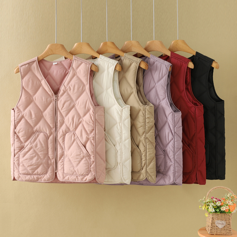 2026 New Women's Cotton Vest, Autumn and Winter Padded, Warm Sleeveless Vest, Casual Style, Multi-Color, Lightweight Vest