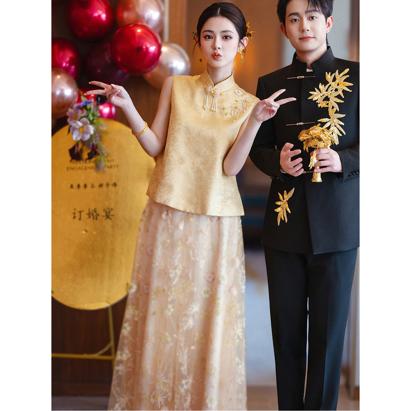 New Chinese-Style Engagement Dress, Suitable for Daily Wear, Wedding Toast Attire, Bridal Morning Robe, High-End Luxury National Style, Homecoming Banquet New Chinese-Style Engagement Dress, Suitable for Daily Wear, Wedding Toast Attire, Bridal Morning Robe, High-End Luxury National Style, Homecoming Banquet