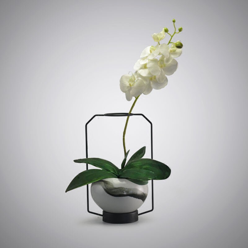Modern wrought iron Chinese living room creative ceramic vase ornaments handicrafts Phalaenopsis flower arrangement dry flower soft decoration