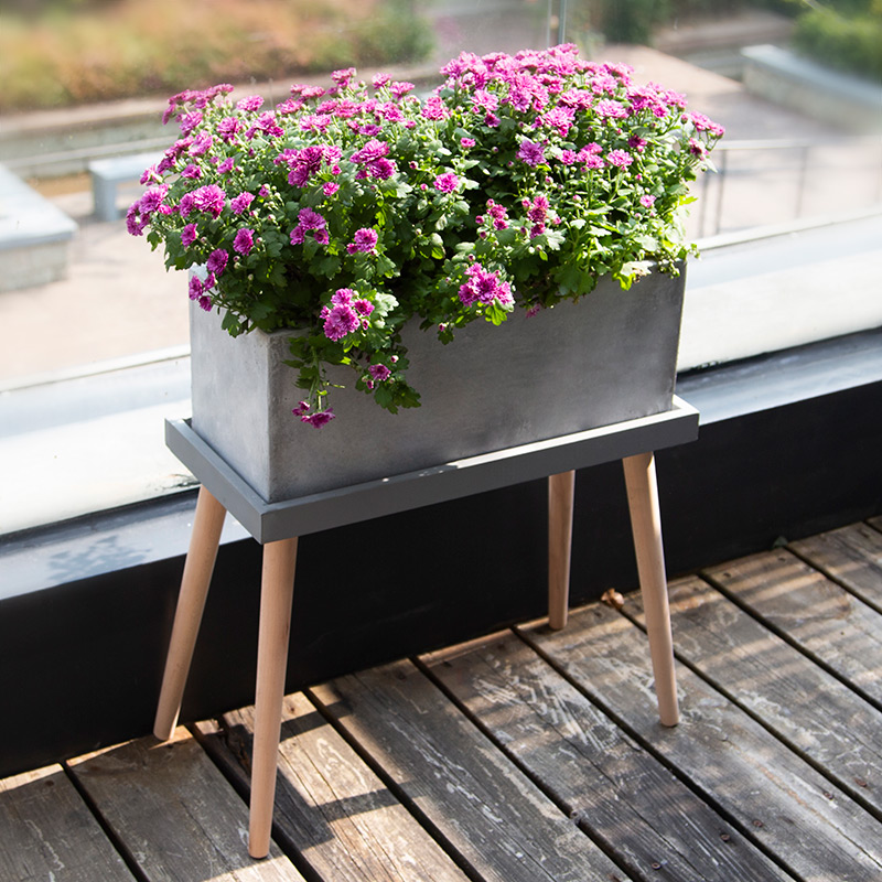 Dazzling gardening rectangular cement flower pot Horse trough wood shelf solid wood tray minimalist Nordic style home base