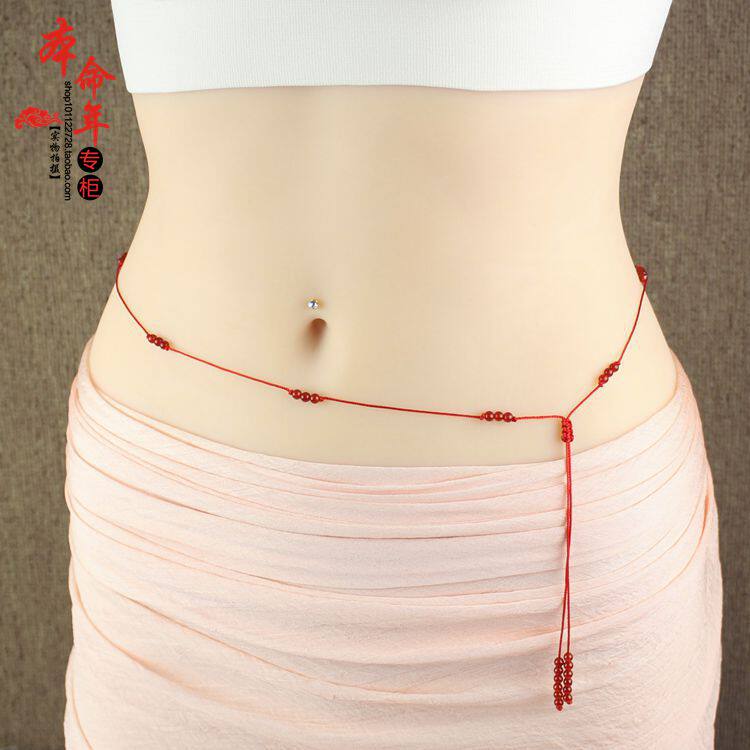 Hand woven natural quality red Manau red waist chain red waist rope slim down belt Ben-year-old female original ornament