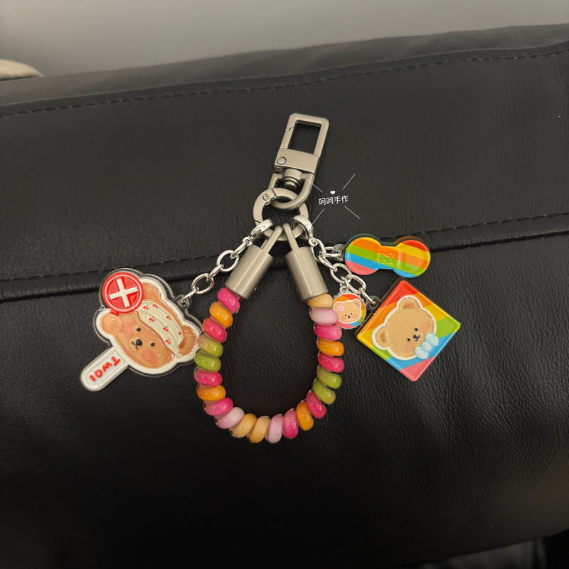 Original Design Cute Cartoon Rainbow Little Bear Beaded Phone Chain Keychain Bag Pendant Original Design Cute Cartoon Rainbow Little Bear Beaded Phone Chain Keychain Bag Pendant