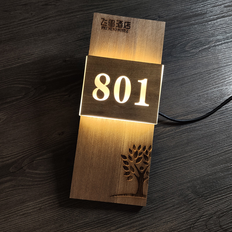 Creative solid wood listing Chinese-style luminous house number inn B&B hotel teahouse club room studio LED sign
